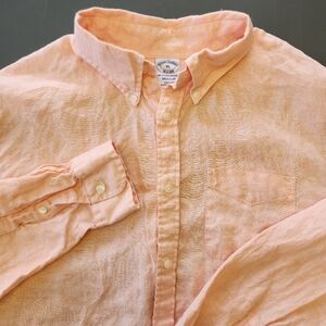 Brooks Brothers x Baird McNutt 100% Irish Linen Peach Button Down Shirt Men’s XL